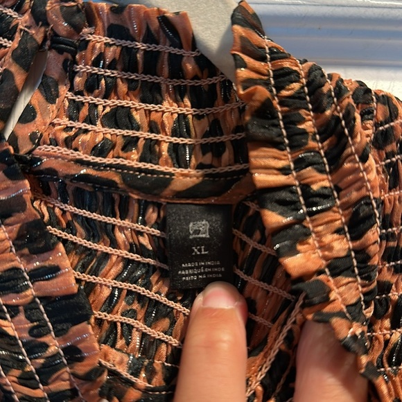 Scotch & Soda Leopard Smocked Blouse Silver Lurex Sparkle XL Top - Picture 4 of 10